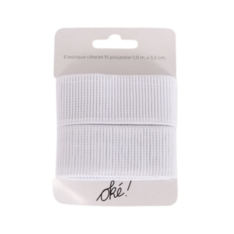 SACHET DE 6 / ELASTIQUE COTELET POLYESTER BLANC 32 MM. X 1 M.